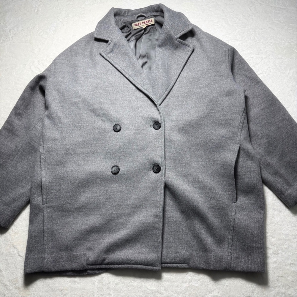 Free People Charcoal Double-Breasted Pea Coat Size M